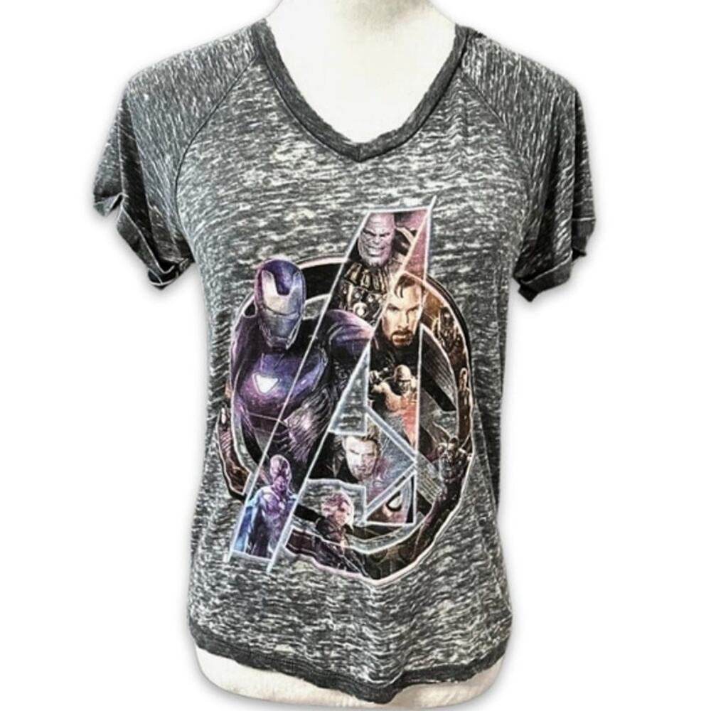 Marvel Avengers Comics T-Shirt Short Sleeves V-Neckline Cotton Blend Gray S